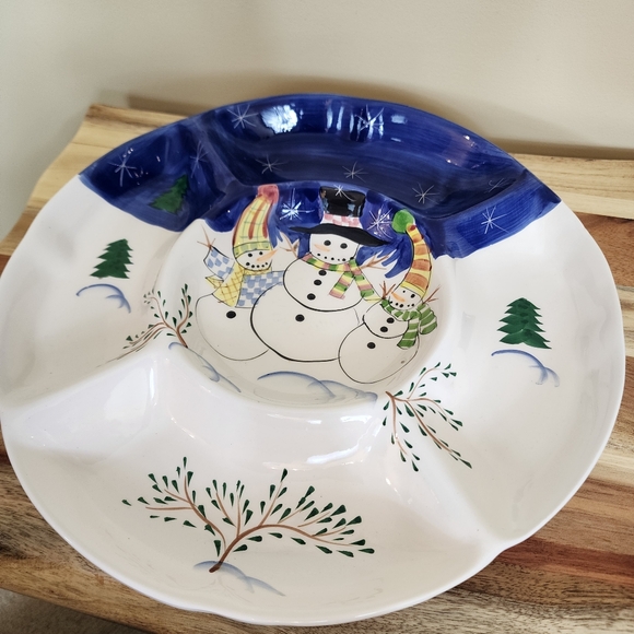 Hand Painted Ceramic Christmas Chip N' Dip Snowman Serving Dish - Picture 5 of 6